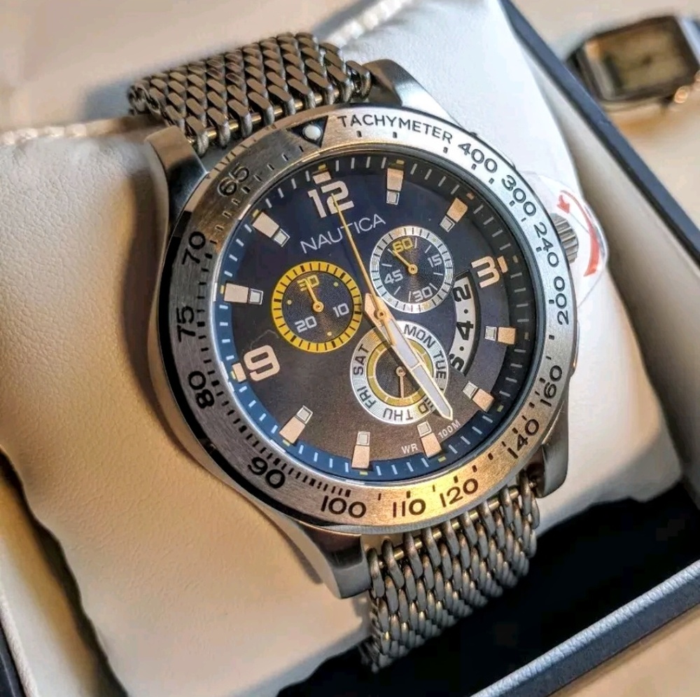 Nautica NST600 Chronograph 44mm Watch Silver